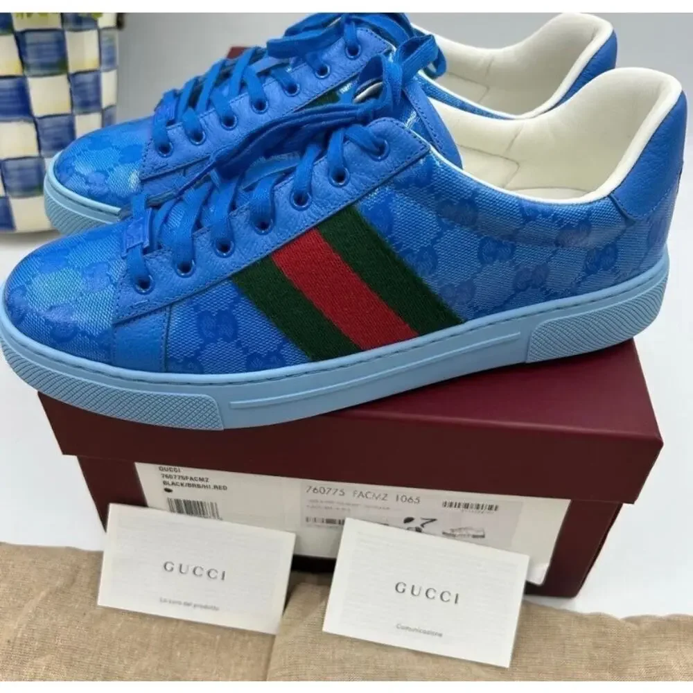 Men's Gucci ace crystal canvas low top sneakers size 7 fits 7.5 US made in Italy